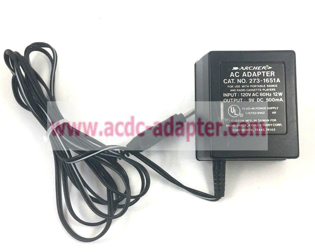 NEW Archer 273-1651A AC Power Supply Adapter Charger 9V DC 500mA AC Adapter